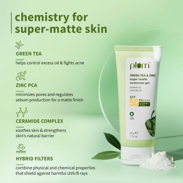 Plum Green Tea Sunscreen Gel SPF 50 PA ++++ 50gm (3) Plum Green Tea Sunscreen Gel SPF 50 PA ++++ | 50gm